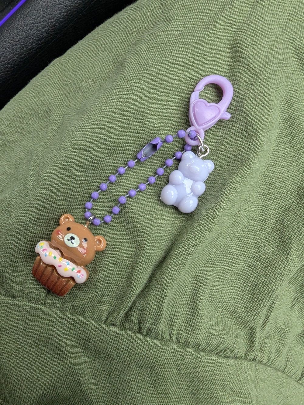 Cute Bear Cupcake Bag Zipper Charm Keychain | Lavender Backpack Purse Novelty - Picture 4 of 7